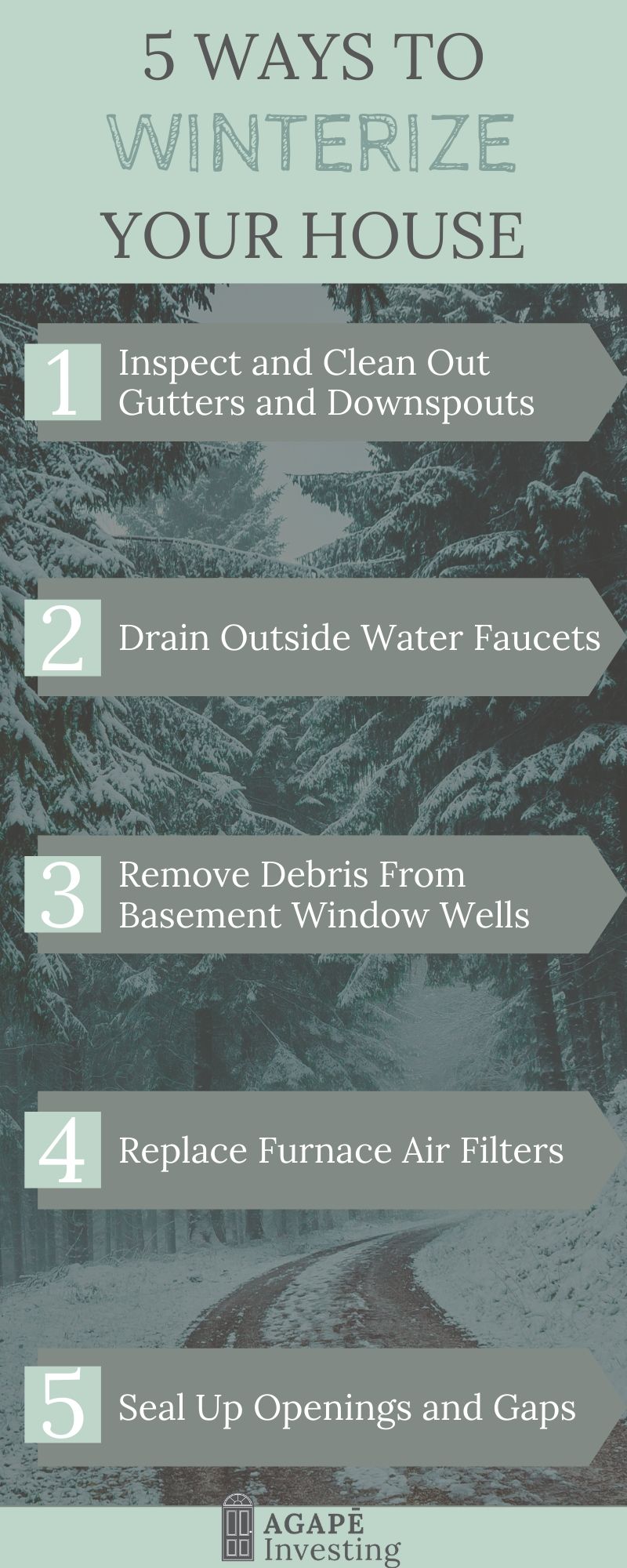 If you live in a location that experiences winter it is important that you prepare your home for the winter weather. Now that the cold weather is upon us, it is important to protect your home against the harsh conditions. Here are some home maintenance items you will want to complete to help protect your home. Each of these tasks will help to prepare your home for winter weather. 